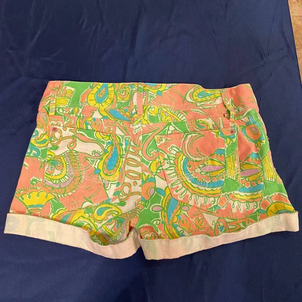 Lilly Pulitzer Clifton Shorts Size 2 Chin Chin Pink Green Paisley Cuffed Monkey - Picture 5 of 6